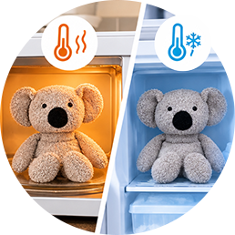 Ollie can be warmed in a microwave or cooled in a freezer